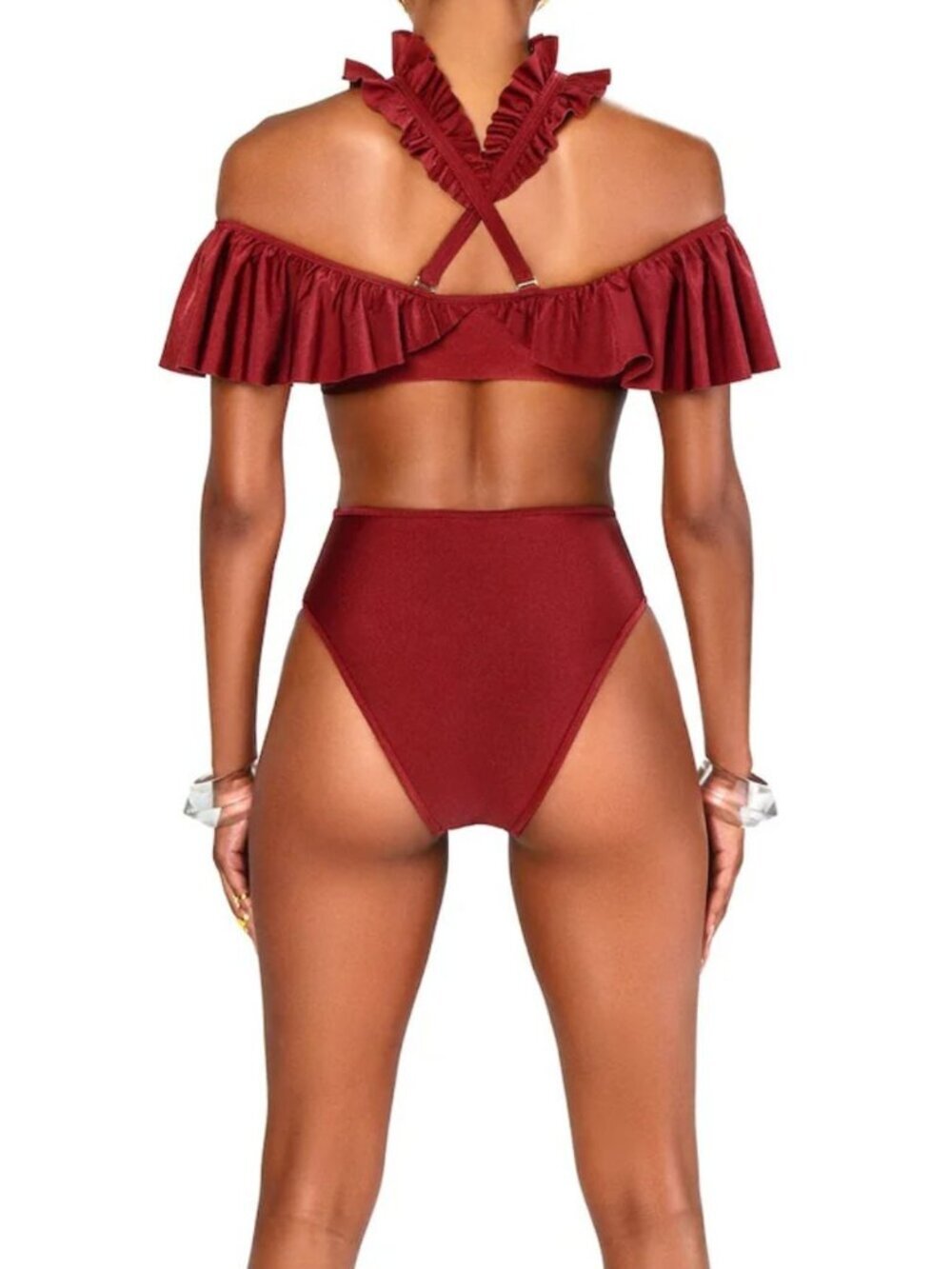 New! BFyne Remi Burgundy High-Waist Bikini Bottom Size Medium 9088